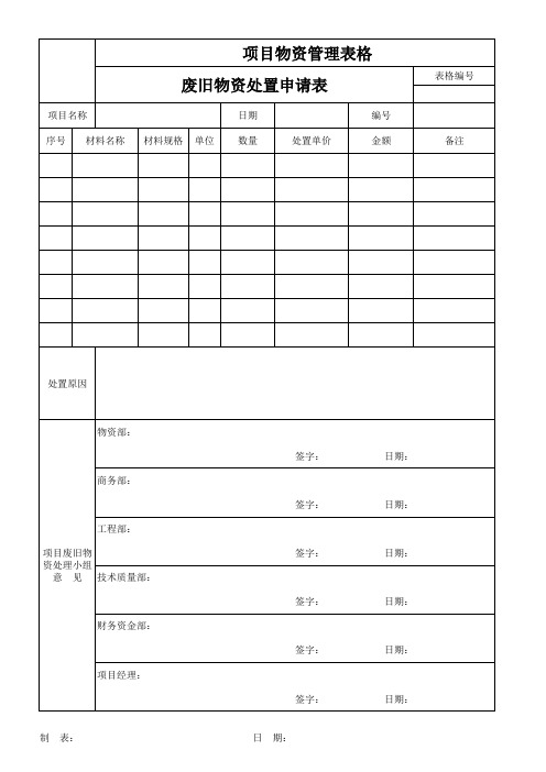 废旧物资处置申请表