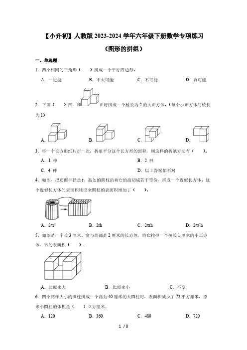 【小升初】人教版2023-2024学年六年级下学期数学专项练习(图形的拼组)附答案