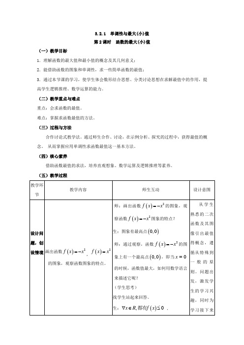 高中数学_函数的最大(小)值教学设计学情分析教材分析课后反思