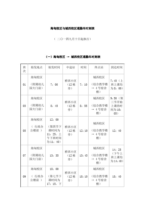 海南大学海甸校区与城西校区通勤车时刻表