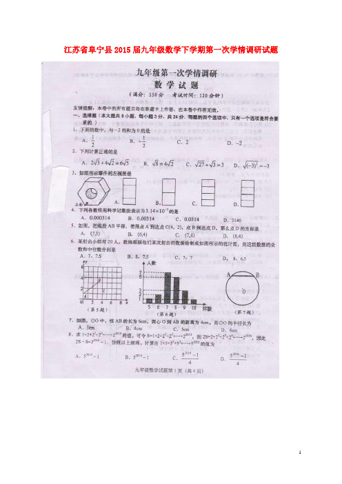 江苏省阜宁县九年级数学下学期第一次学情调研试题(扫