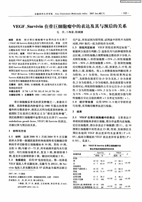 VEGF、Survivin在骨巨细胞瘤中的表达及其与预后的关系