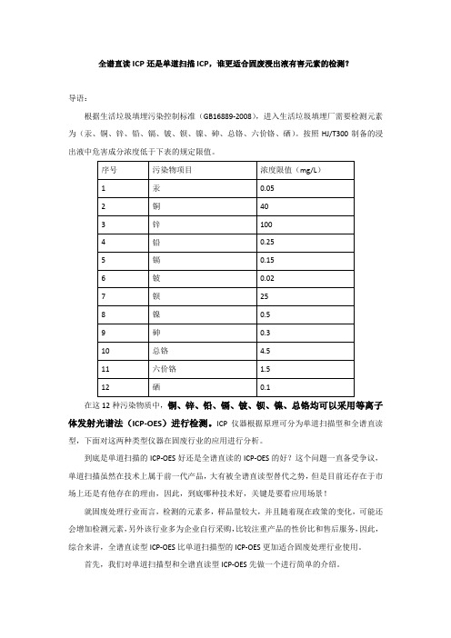 全谱直读ICP还是单道扫描ICP,谁更适合固废浸出液有害元素的检测？