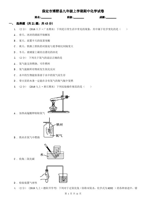 保定市博野县九年级上学期期中化学试卷