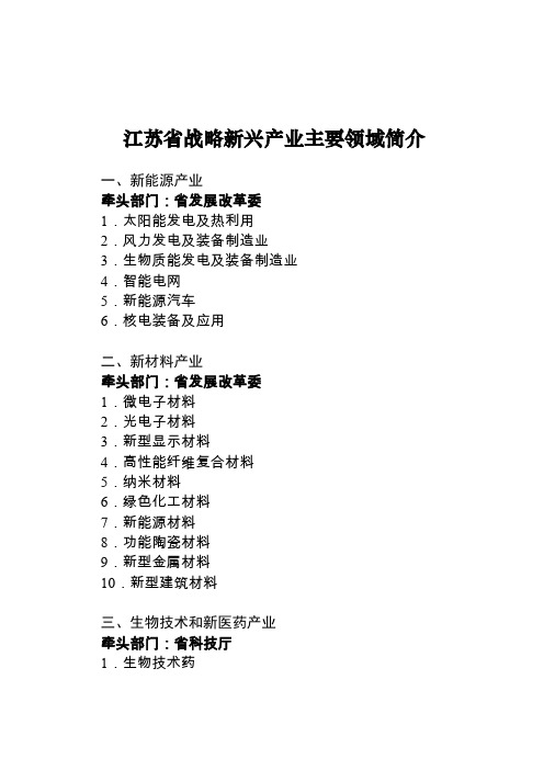 江苏省战略新兴产业主要领域简介