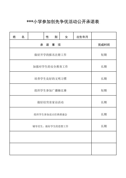 开展创先争优活动公开承诺表