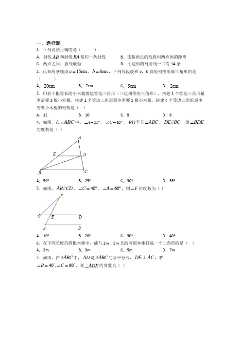 《常考题》初中八年级数学上册第十一章《三角形》知识点复习(含答案解析)