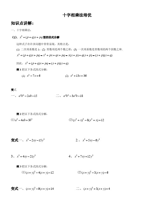 十字相乘法分解因式经典例题和练习(供参考)