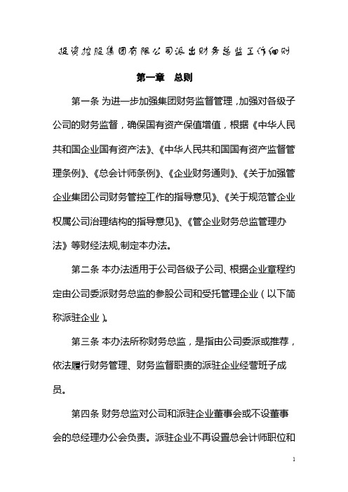 投资控股集团有限公司派出财务总监工作细则