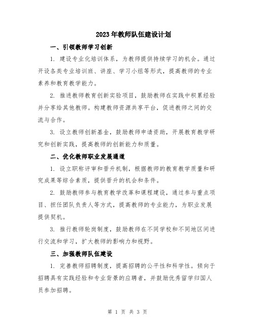 2023年教师队伍建设计划