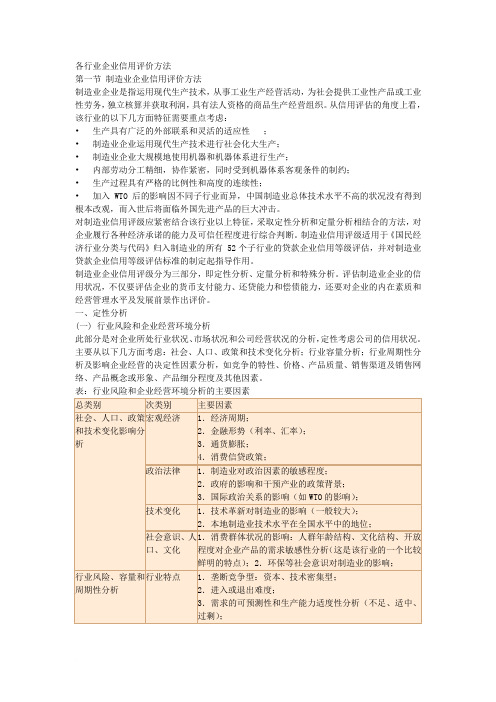 各行业企业信用评价方法