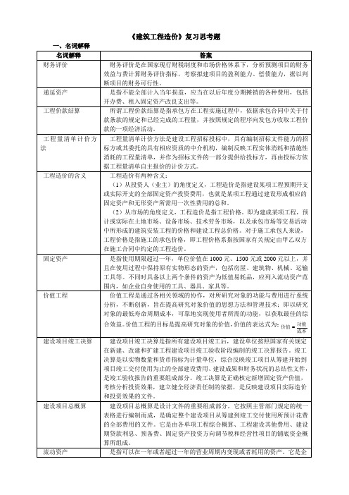 建筑工程造价复习思考题