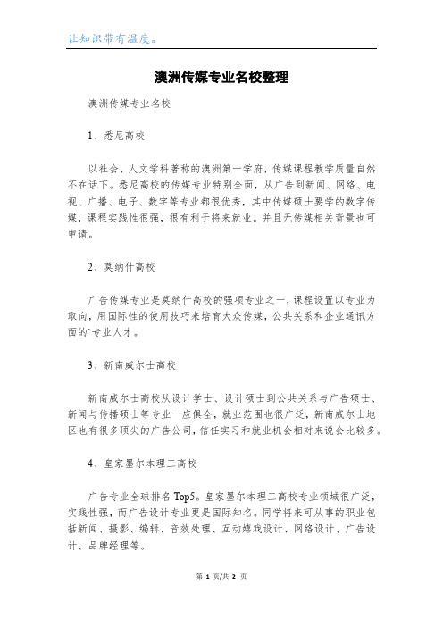 澳洲传媒专业名校整理