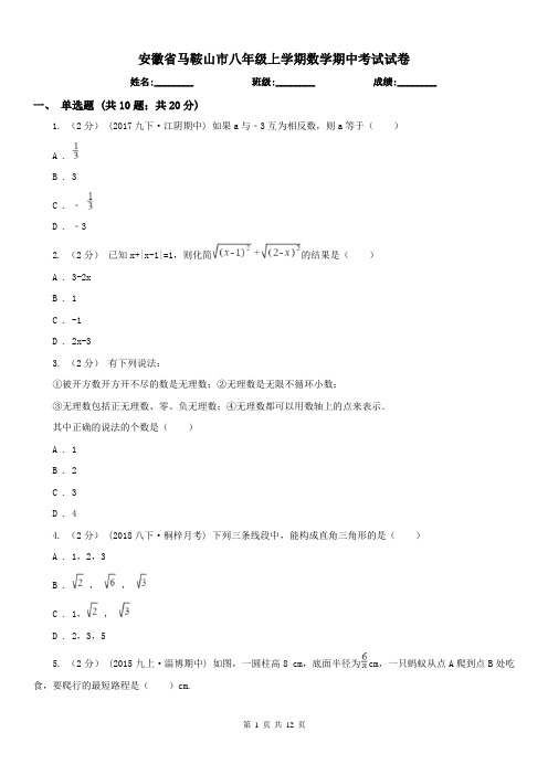 安徽省马鞍山市八年级上学期数学期中考试试卷