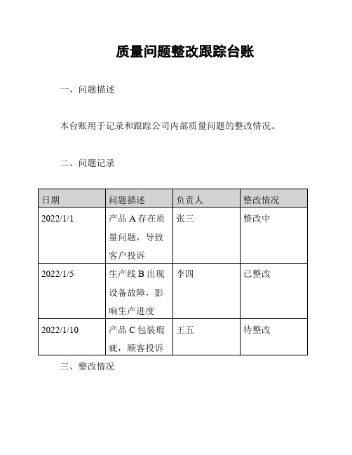 质量问题整改跟踪台账