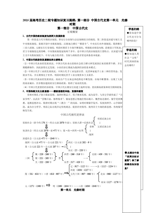 2015届高考历史二轮专题知识复习提纲：第一部分中国古代史第一单元先秦..