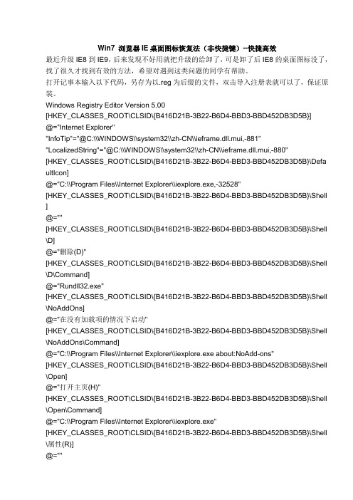 Win7 浏览器IE桌面图标恢复法(非快捷键)--快捷高效