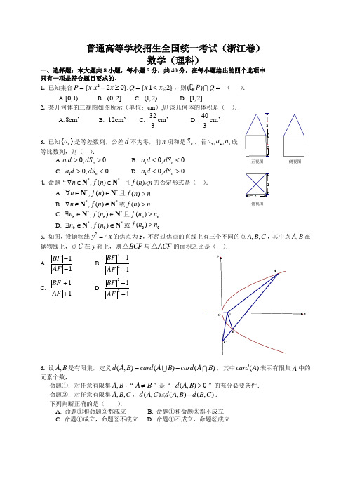 2015浙江高考数学理科word版