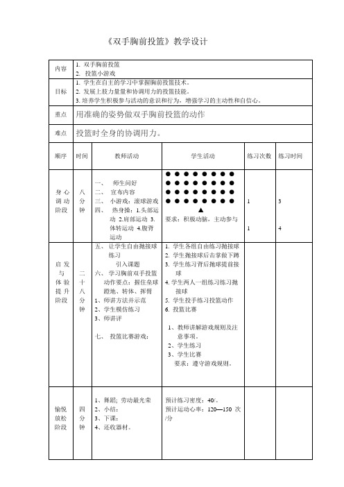 《双手胸前投篮》教学设计