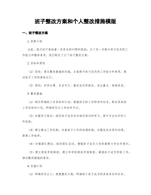 班子整改方案和个人整改措施模版