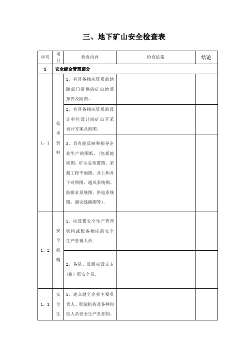 地下矿山安全检查表