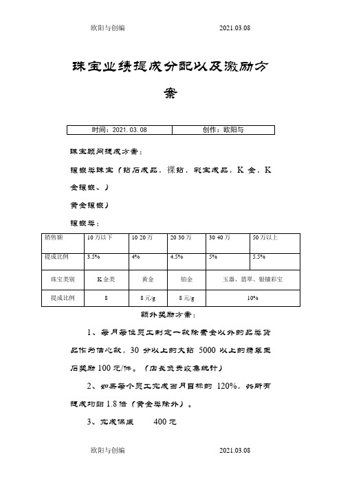 珠宝业绩提成分配以及激励方案之欧阳与创编