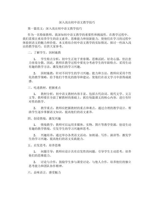 深入浅出初中语文教学技巧(含示范课课程设计、学科学习情况总结)