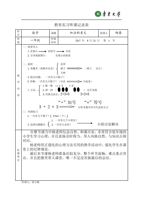 鲁东大学实习听课记录表