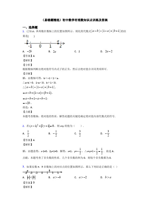 (易错题精选)初中数学有理数知识点训练及答案