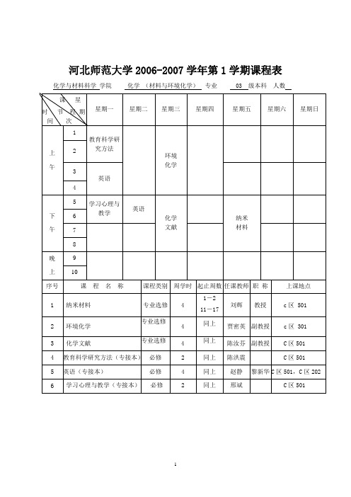 河北师范大学2006-2007学年第1学期课程表