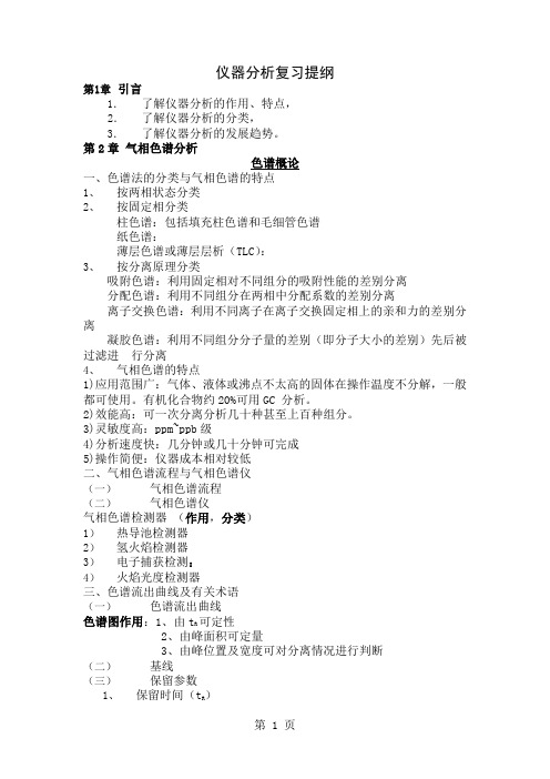 东华大学仪器分析复习提纲共14页