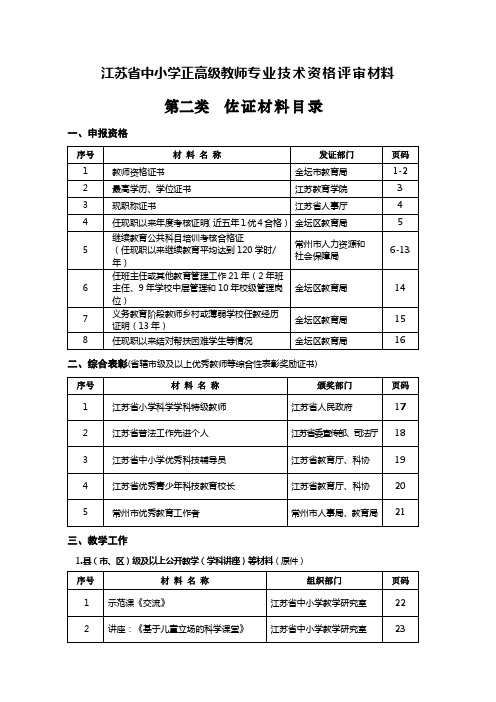 中小学正高级教师申报材料目录