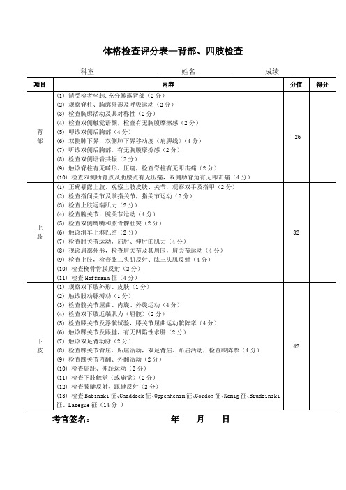 体格检查评分表—背部、四肢检查