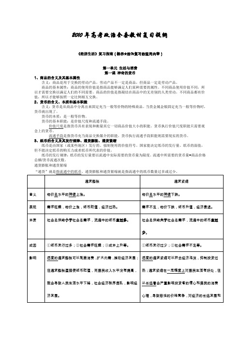 2010年高考政治全套教材复习提纲