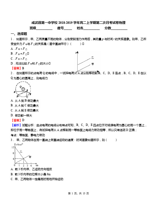 成武县第一中学校2018-2019学年高二上学期第二次月考试卷物理