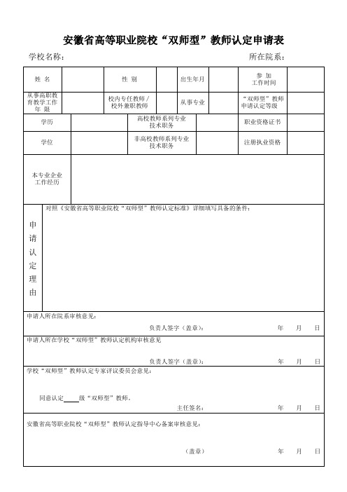 安徽省高等职业院校“双师型”教师认定申请表