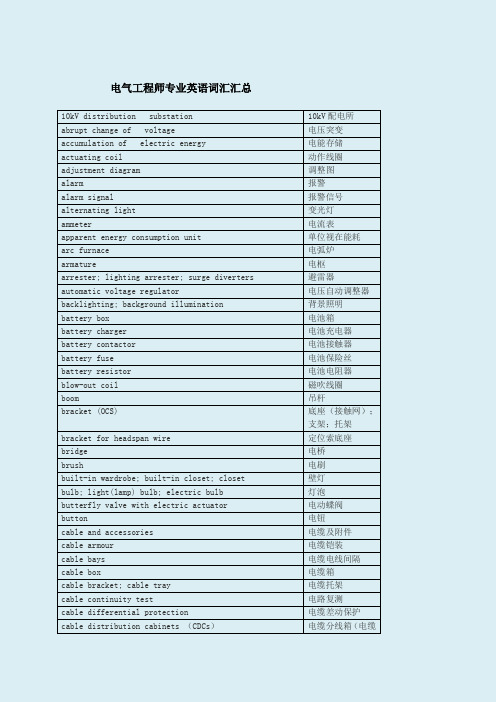 电气工程专业英语词汇汇总 综合版 