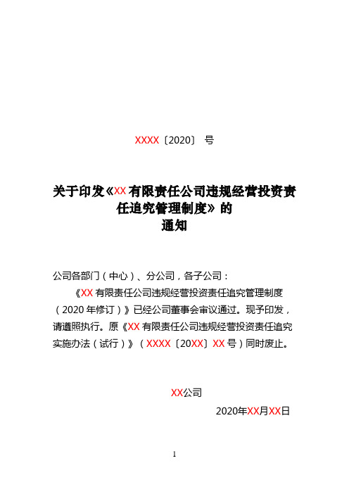 有限责任公司违规经营责任追究办法(2020年版)