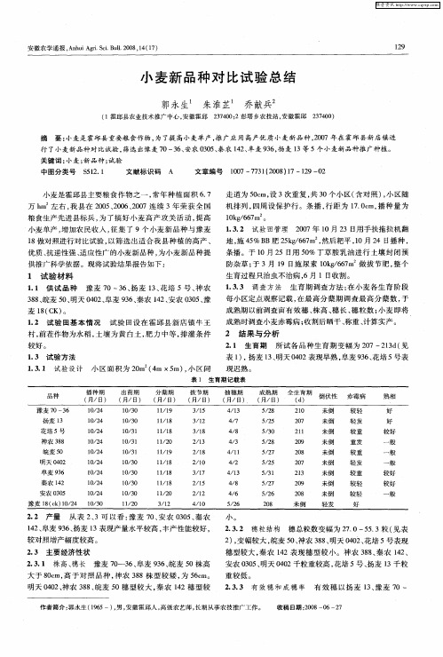 小麦新品种对比试验总结