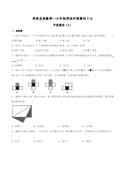 考进名校小升初数学考前冲刺集训17---平面图形(1)(精选各大名校历年招生真题,覆盖小升初所有考点)