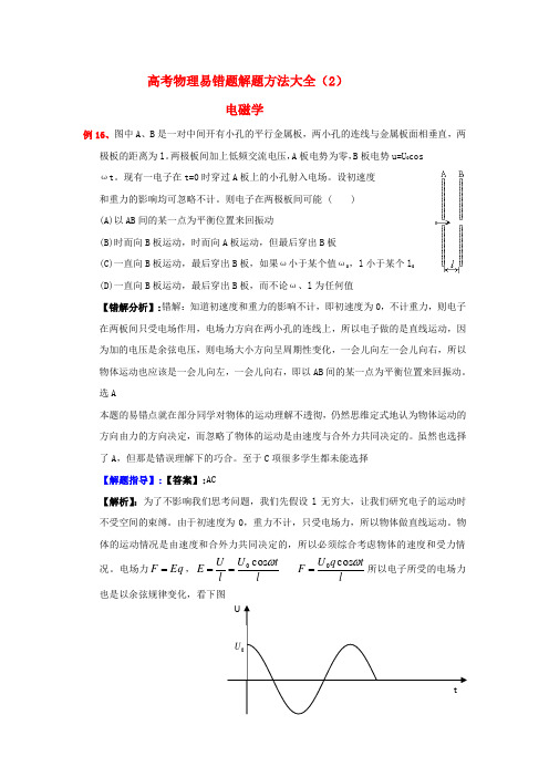 高考物理 电场典型范例+错误分析+解题指导 易错题解题方法大全(2)电磁学