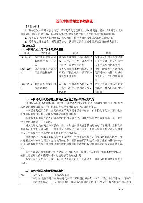 高考历史二轮复习辅导近代中国思想解放潮流教案人民版