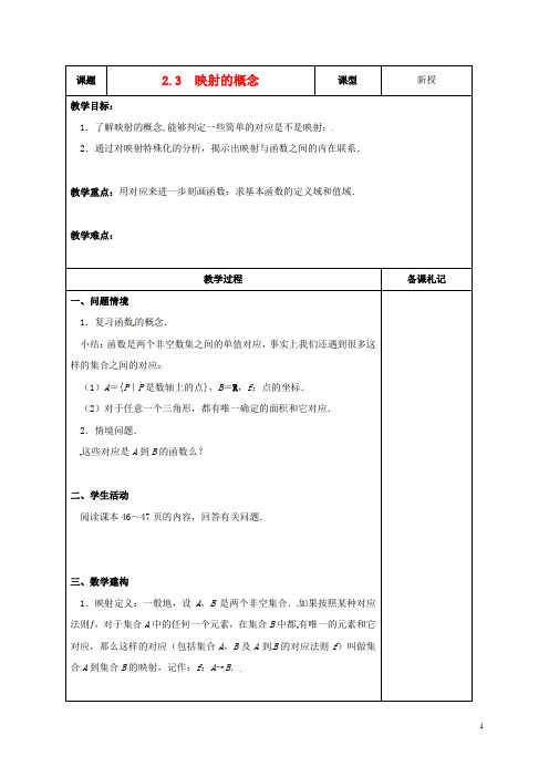 高中数学2.3映射的概念教案苏教版必修1