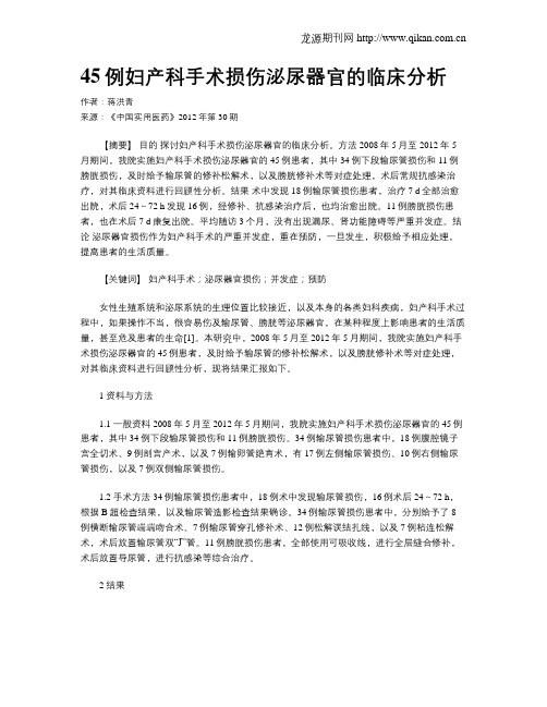 45例妇产科手术损伤泌尿器官的临床分析