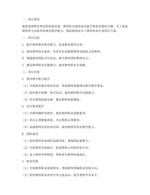 学院教师培训计划项目方案