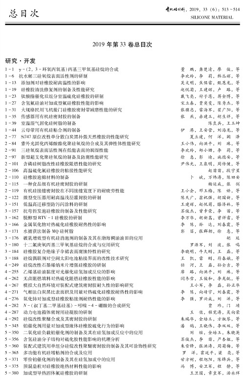 《有机硅材料》2019年第33卷总目次