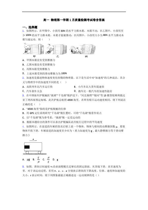 高一 物理第一学期1月质量检测考试卷含答案