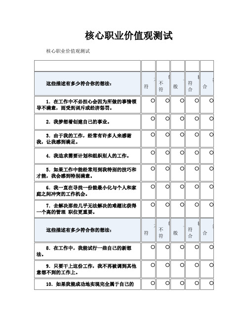 核心职业价值观测试