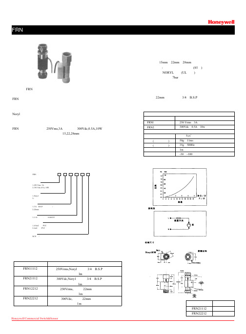 Honeywell FRN 系列 低流量、小压降 流量开关 说明书