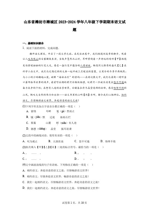 山东省潍坊市潍城区2023-2024学年八年级下学期期末语文试题